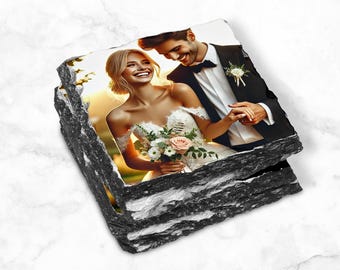 Personalized Photo Slate Coasters, Custom Wedding Gift, Housewarming Gift, Custom Stone Drink Coaster, Personalized Coaster, Wedding Coaster