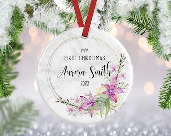 New Baby Girl Ornament, Baby's First Christmas Ornament, Christmas Ornament, New Baby Gifts, Custom Ornament, Custom Baby Name Ornament
