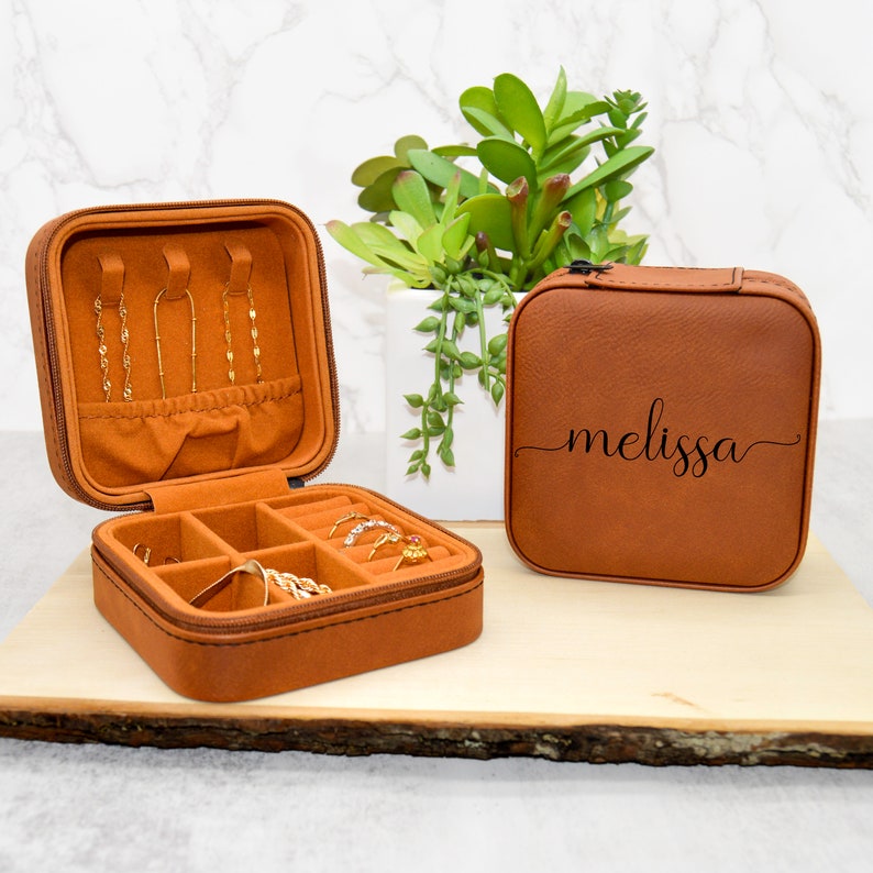 Leather Jewelry Travel Case, Personalized Jewelry Box, Custom Jewelry Box, Bridesmaid Gifts, Bridal Party Gifts, Birthday Gift for Her image 1