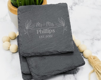 Custom Slate Coasters, Custom Gift for Couple, Wedding Gift Coasters, Slate Coasters Personalized, Stone Coasters, Housewarming Present
