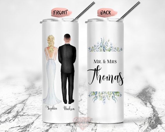 LiqCool Mr & Mrs Est 2024 Tumbler, Mr and Mrs Gifts, Wedding Gfits,  Engagement Anniversary Christmas Gifts for Couples Bride Groom (20 Oz,  Black 