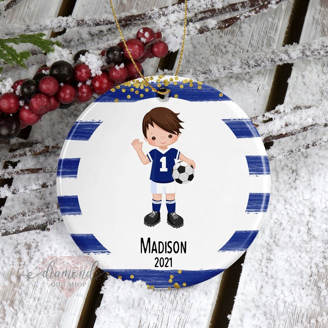 Boy Soccer Ornament Christmas Ornament Personalized Soccer Etsy