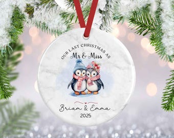 Our Last Christmas as Mr and Miss Ornament, Personalized Engagement Ornament, Future Mr and Mrs Gift, Couple Christmas Keepsake,Wedding Gift