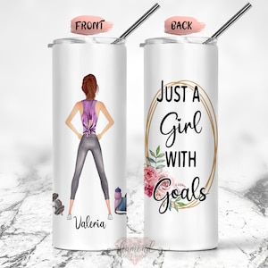 Fitness Tumbler | Just A Girl With Goals | Workout Tumbler | Fitness Water Bottle | Fitness Gifts | Workout Water Bottle | Fitness Mug