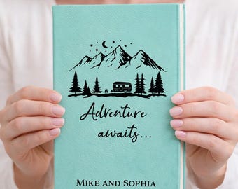 Adventure Awaits Journal, Custom RV Travel Journal with Name, Camping Notebook Gift for Camper, Custom Leather Journal, RV Gift,Camping Gift