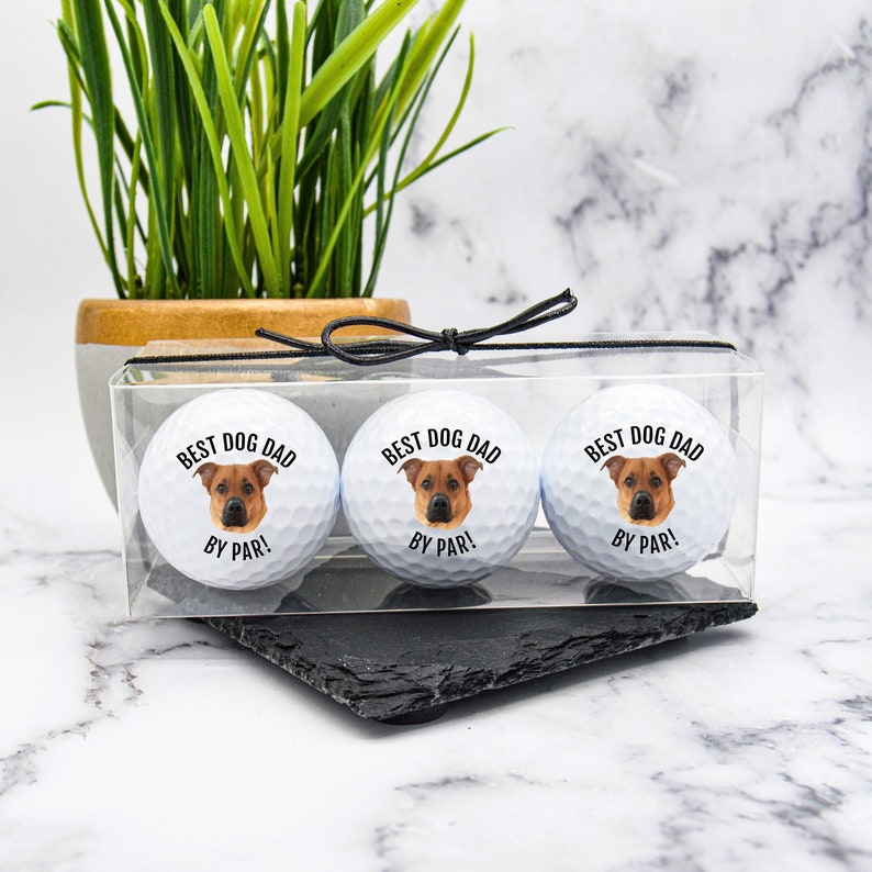 Custom Golf Balls, Dad Golf Ball, Dog Face Golf Balls, Custom Dog Gift, Best Dog Dad, Best Dad by Par, Golf Gift, Dod Dad by Par,Fathers Day image 1