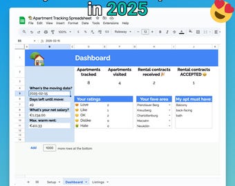 Apartment Hunter Tracker: sjabloon voor Google Spreadsheets (digitale download)