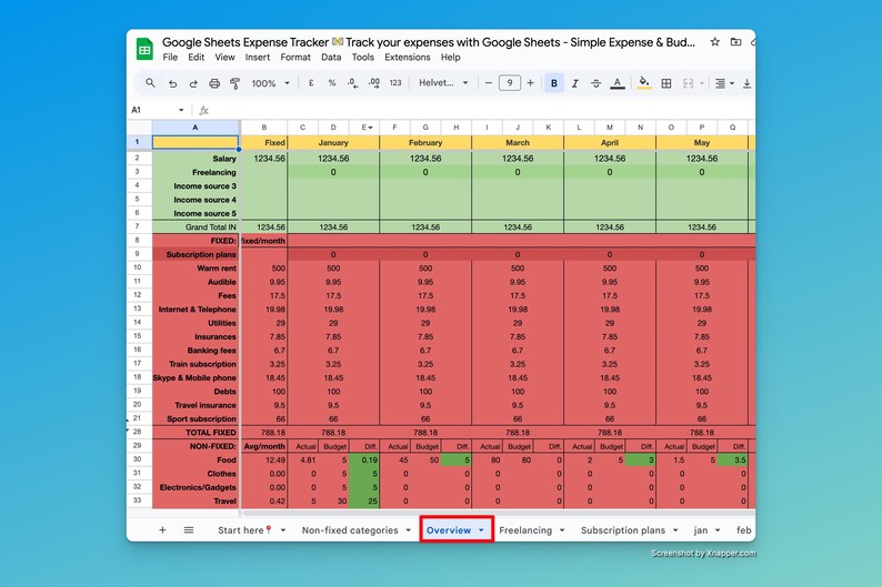 Red Spreadsheet Google Sheets Budget Template: Digital Expense Tracker (instant ...