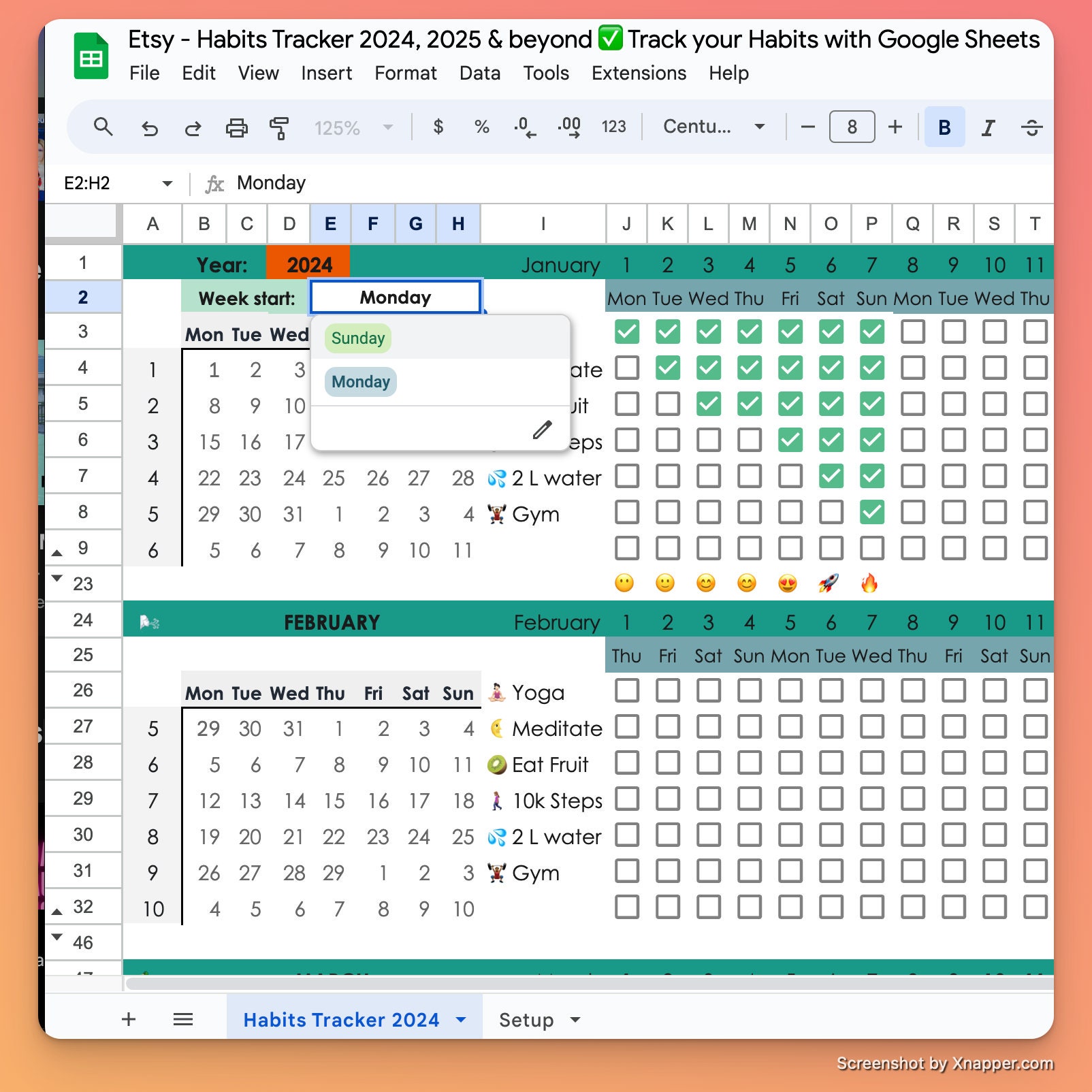 2024, 2025 Habit Tracker Spreadsheet Google Sheets Template Build a