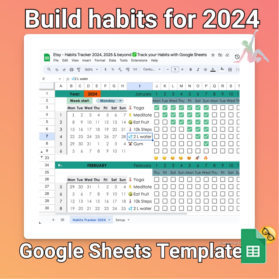 2024, 2025 Habit Tracker Spreadsheet Google Sheets Template Build a