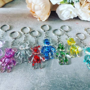 Teddy bear keyring, resin, resin keyring, gummy bear keyring, key chain, glitter bear, glitter keyring, key chain, key organiser, key holder