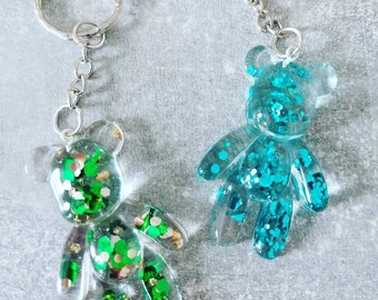 Resin Jelly baby Keyring emerald green sparkly