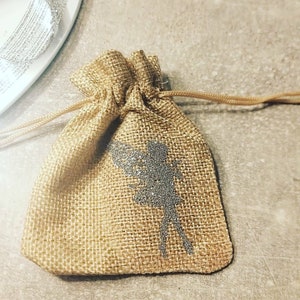 Toothfairy bag, fairy bag, children, fairies, toothfairy, personalised, handmade, sparkly, drawstring, hessain, natural, fairytale, gift