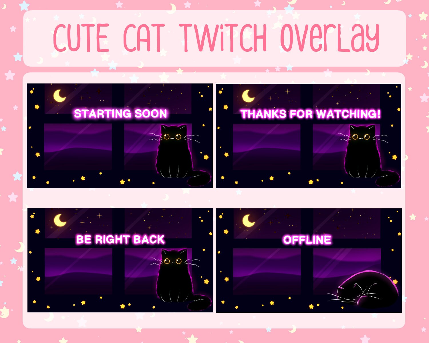 Cute Cat Twitch Overlay Package IMMEDIATE DOWNLOAD 21 Etsy
