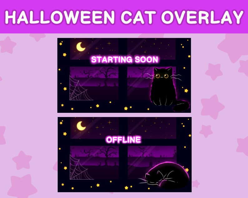 Cute Halloween Cat Twitch Overlay Package IMMEDIATE DOWNLOAD | Etsy