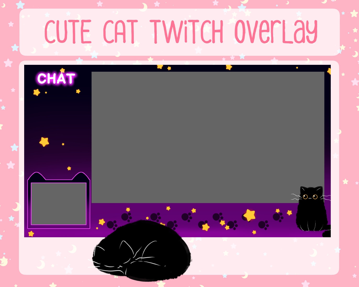 Cute Cat Twitch Overlay Package IMMEDIATE DOWNLOAD 21 Etsy UK