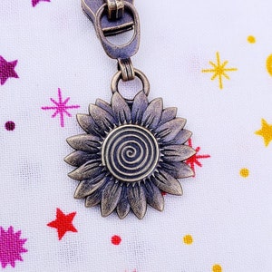 Antique Sunflower Zipper Pull, Rainbow Sunflower Zipper Pull, Size 5,  1 per order