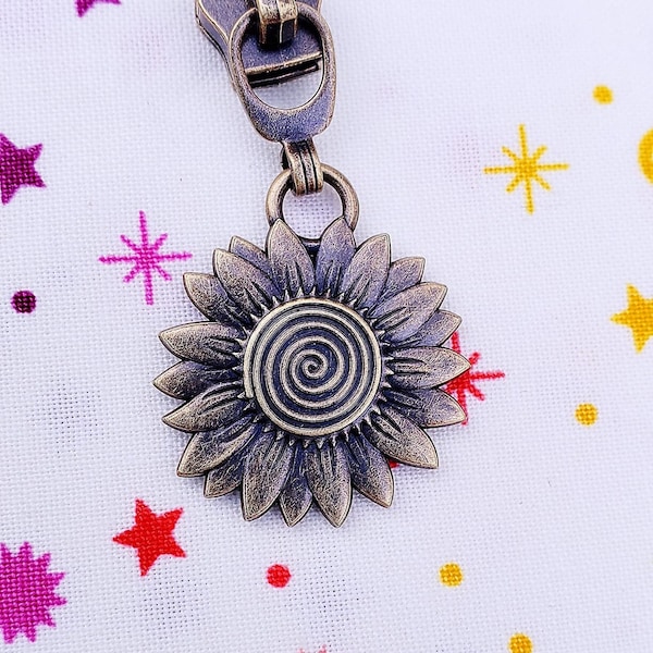 Antique Sunflower Zipper Pull, Rainbow Sunflower Zipper Pull, Size 5,  1 per order