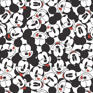 Disney Mickey Fabric, It's A Mickey Thing, White Mickey Tossed Stack, Camelot Fabric, 85271001 04, 100% Cotton Fabric, 1/2 Yard Per Order