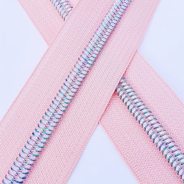 Peach Nylon Zippers Tape with Iridescent teeth Size #5, Zipper by the yard, 1 yard Per Order