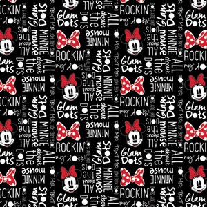 Black Disney Minnie Mouse, Fabric, All About Dots, Camelot Fabric, 85271008-2,100% Premium Cotton Fabric Yardage, 1/2 Yard Per Order