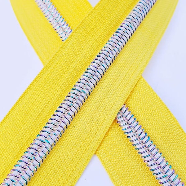 Yellow Zippers Tape with Iridescent Teeth Size #5, Zipper by the yard, 1 yard Per Order