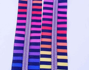 5 Zipper by the Yard - Black and White Stripe with Multicolor Coil