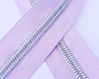 Iridescent teeth on Levender Nylon Zippers Size #5, Purple Zipper, Zipper by the yard, 1 yard Per Order