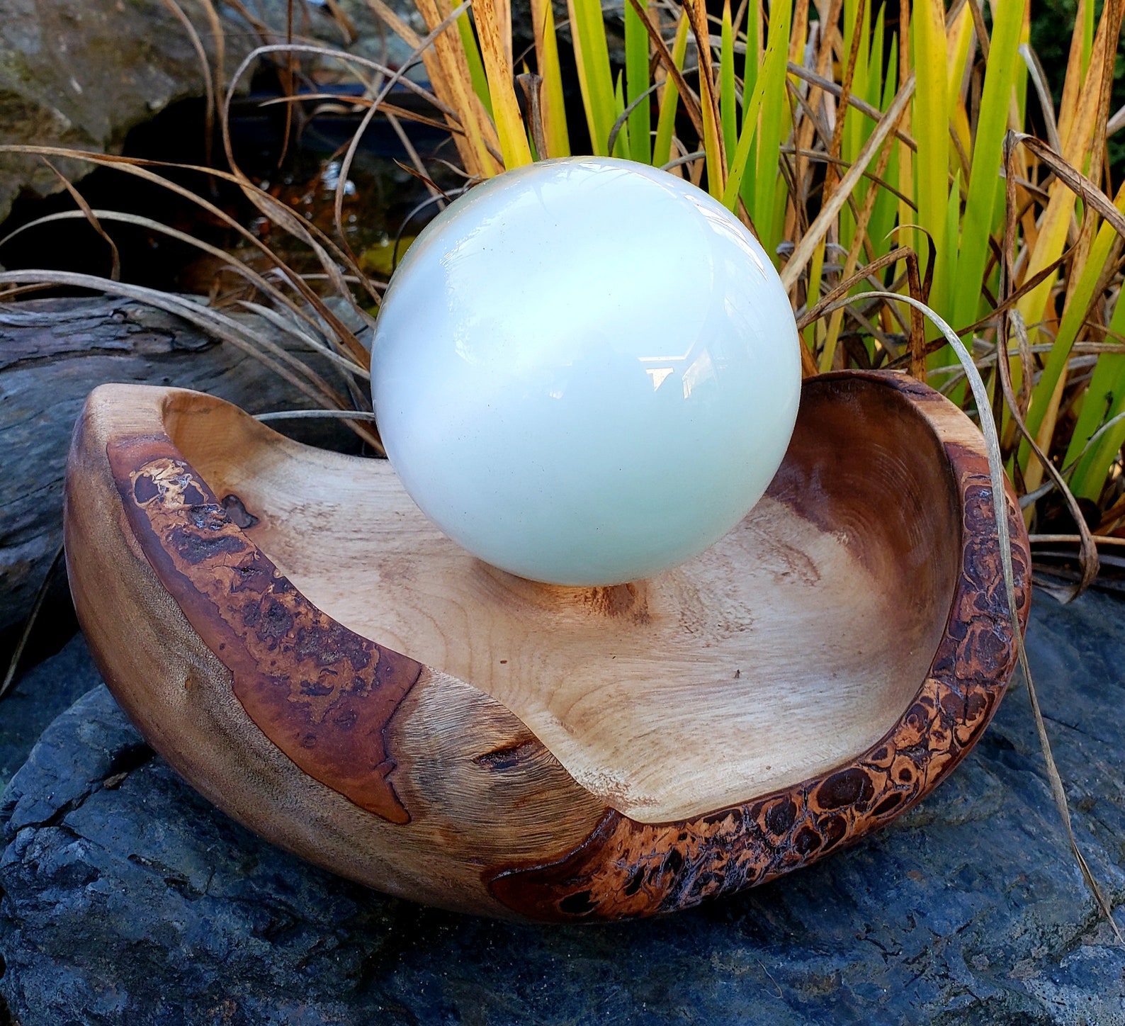 Wood Crystal Sphere Stand Tanoak Hand Turned on Lathe Etsy