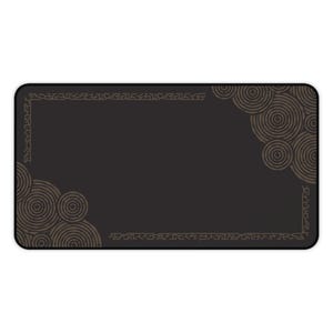 May include: Black mouse pad with a decorative border of concentric circles in a light brown color.