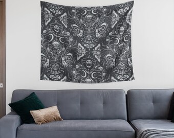 Skull Wall Tapestry - Dorm Wall Art - Goth Wall Tapestry - College Wall Art - Skull Pattern Wall Tapestry - Halloween Indoor Wall Tapestry