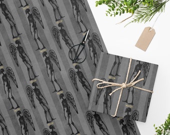 Gothic Gift Wrap - Gothic Wrapping Paper - Goth Gift Wrapping Paper - Skeleton Angels Gift Wrapping Paper