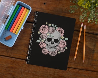 Goth Journal, Skull Notebook, Goth Notebook, Skull Journal, Unique Gift, Hardcover Spiral Lined Pages Notebook