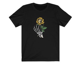 Skull T-shirt, Goth Tee, Skull Pattern T-shirt, Halloween Tee, Gold Rose Skull Unisex Ultra Cotton Tee