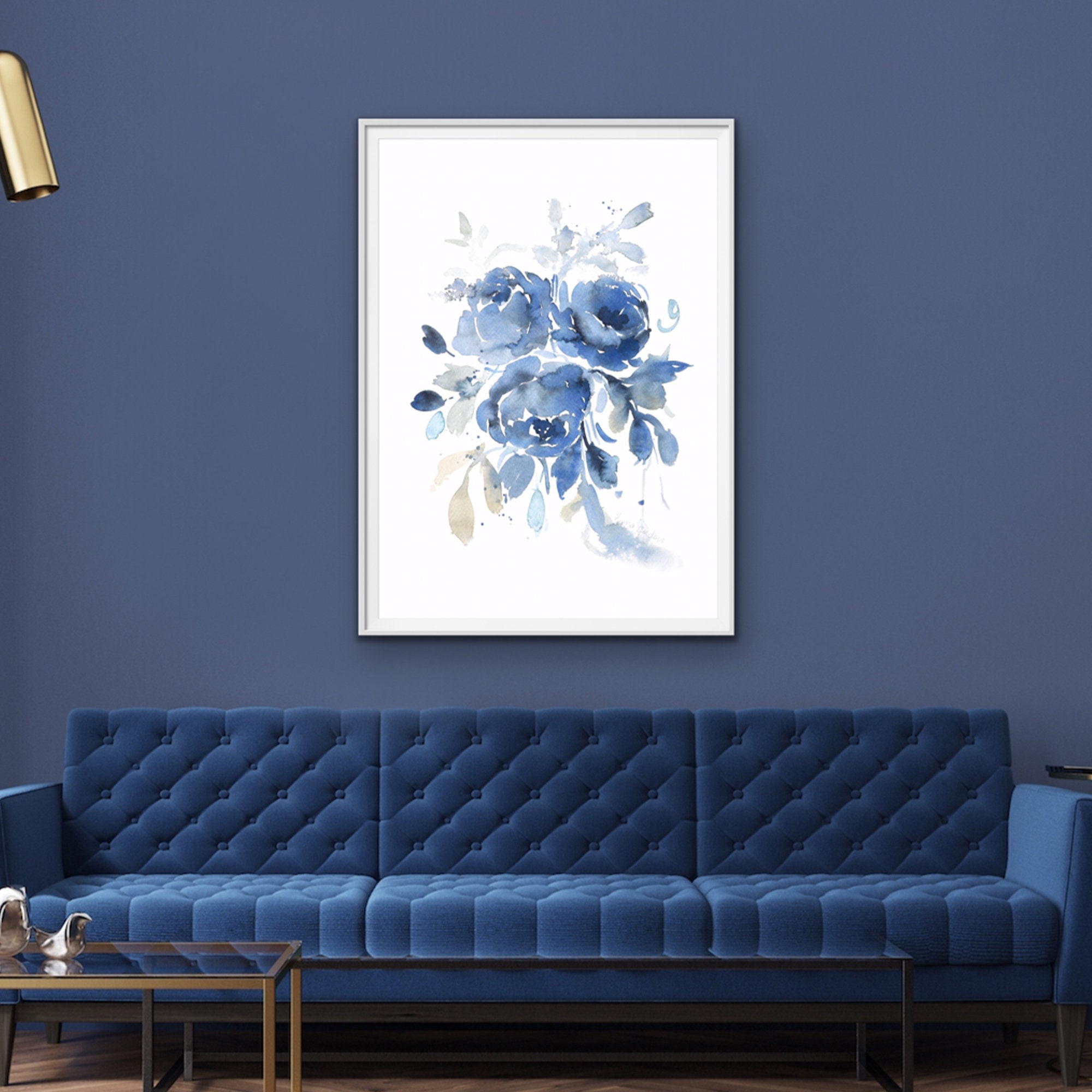 Blue Roses Wall Decor Printable Wall Art Modern Contemporary Etsy