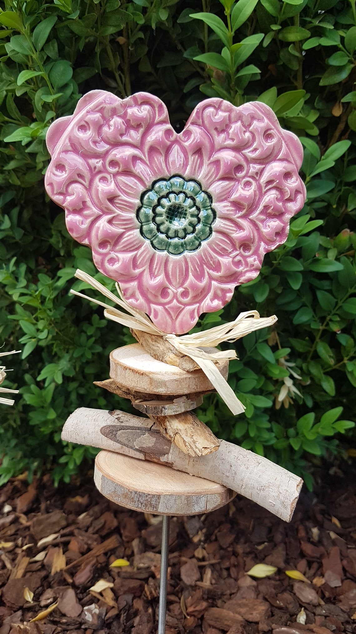 2 Beetstecker Gartenstecker Herz Keramik Rosenkugel Etsy