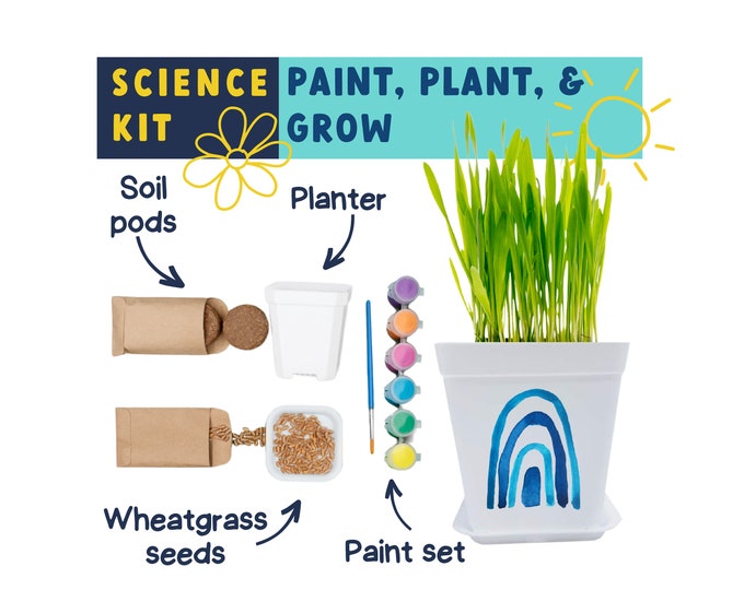 Kids Plant Kit, Wheatgrass Seeds, Soil Pods, And Planter Kit | Stem Gifts | Stem Gift For Kid, Craft Kits For Girls, Craft Kits For Boys