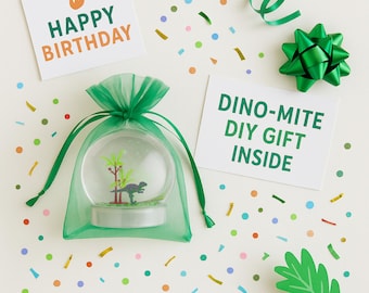 Dinosaur DIY Snow Globe Kit, Gift for Dino Lover Boys Girls, Art Activity, Kids Craft Kit, Dinosaur Toy, Project Keepsake Glitter Globe
