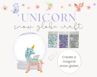 Shatterproof Pink Blue Gold Star Unicorn Snow Globe Craft Kit For Kids | Snow Globe |DIY Craft Kit, Unicorn Party Activity, Unicorn Present