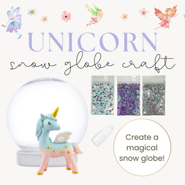 Shatterproof Pink Blue Gold Star Unicorn Snow Globe Craft Kit For Kids | Snow Globe |DIY Craft Kit, Unicorn Party Activity, Unicorn Present