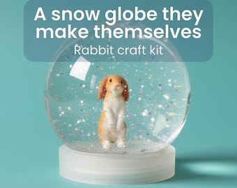 5 Year Old Boy or Girl Birthday Gift, Rabbit Snow Globe Craft Kit, Shatterproof Woodland Craft, Cute Finished Gift for Kids