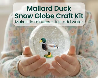 6 Year Old Boy or Girl Birthday Gift, Mallard Duck Craft Kit, Snow Globe Kit for Kids, Shatterproof Farm Animal Gift with Cute Result