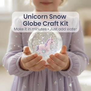 Regalo de cumpleaños para niña de 5 años / Kit de manualidades de globo de nieve de unicornio / Actividad mágica de recuerdo con purpurina que ella misma hace