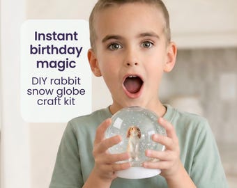 6 Year Old Boy or Girl Birthday Gift, Rabbit Craft Kit for Kids, Snow Globe Kit, Shatterproof Woodland Gift with Cute Finished Result