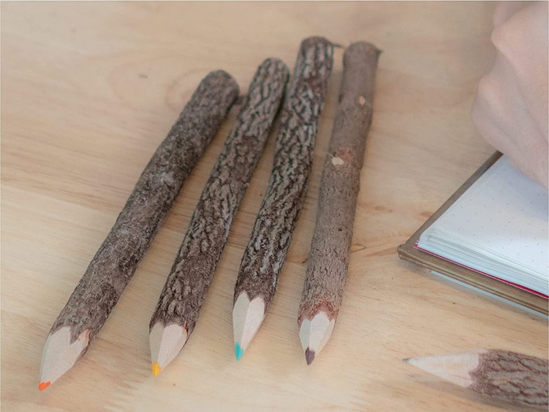 BSIRI Black Pencils Wood Pack Of 12 In 7 Inch Tree Bark Wooden Favors In Rustic Twig Pencils Unique Gifts Camping Lumberjack Decorations Party Supplies Novelty Gifts As Natural Pencil