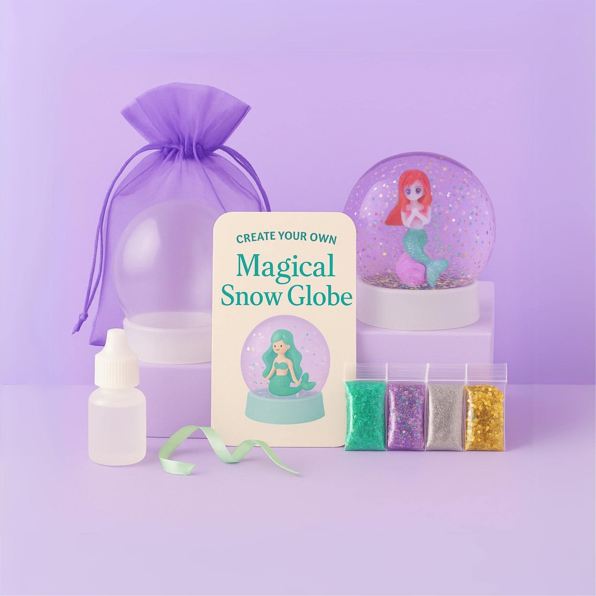Meerjungfrau DIY Schneekugel Kit, Geschenk für Meerjungfrau-Liebhaber-Mädchen, Kunstaktivität, Kinder Bastelpackung, Meerjungfrau-Spielzeug, Regenbogen-Projekt-Andenken Glitzerkugel