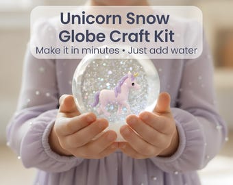 Unicorn DIY Craft Kit for Girls Ages 5–8 - Valentine’s Gift for Kids - Shatterproof Snow Globe with a Pink Unicorn