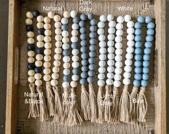 Bat Tags and Linen Tassels for Halloween Shelf Display 2 Pieces Halloween Wooden Bead Garland Rustic Farmhouse Bead Garland Beaded Tiered Tray Decor Prayer Bead Wall Hanging Decor with Witch Hat