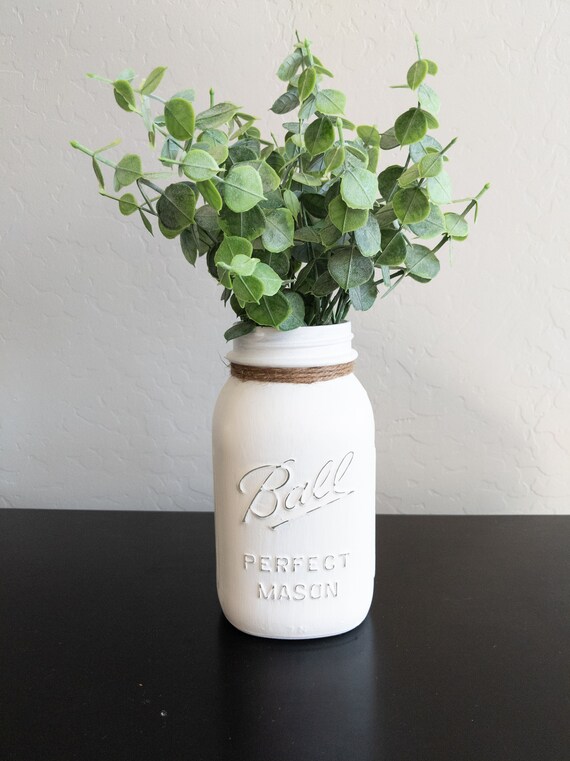 Mason Jar With Eucalyptus Greenery Mason Jar Decor Etsy
