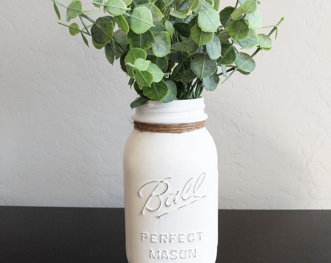 Mason Jar With Eucalyptus Greenery Mason Jar Decor Farmhouse Decor